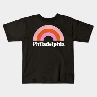 Philadelphia, Pennsylvania - PA Retro Rainbow and Text Kids T-Shirt